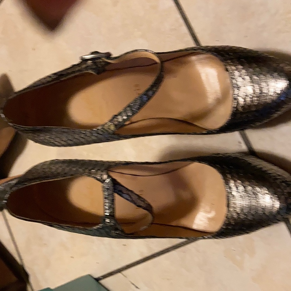 They are silver and black very eye-catching beautiful shoes